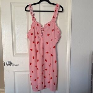 SHEIN Pink Midi Dress with Red Strawberry Print